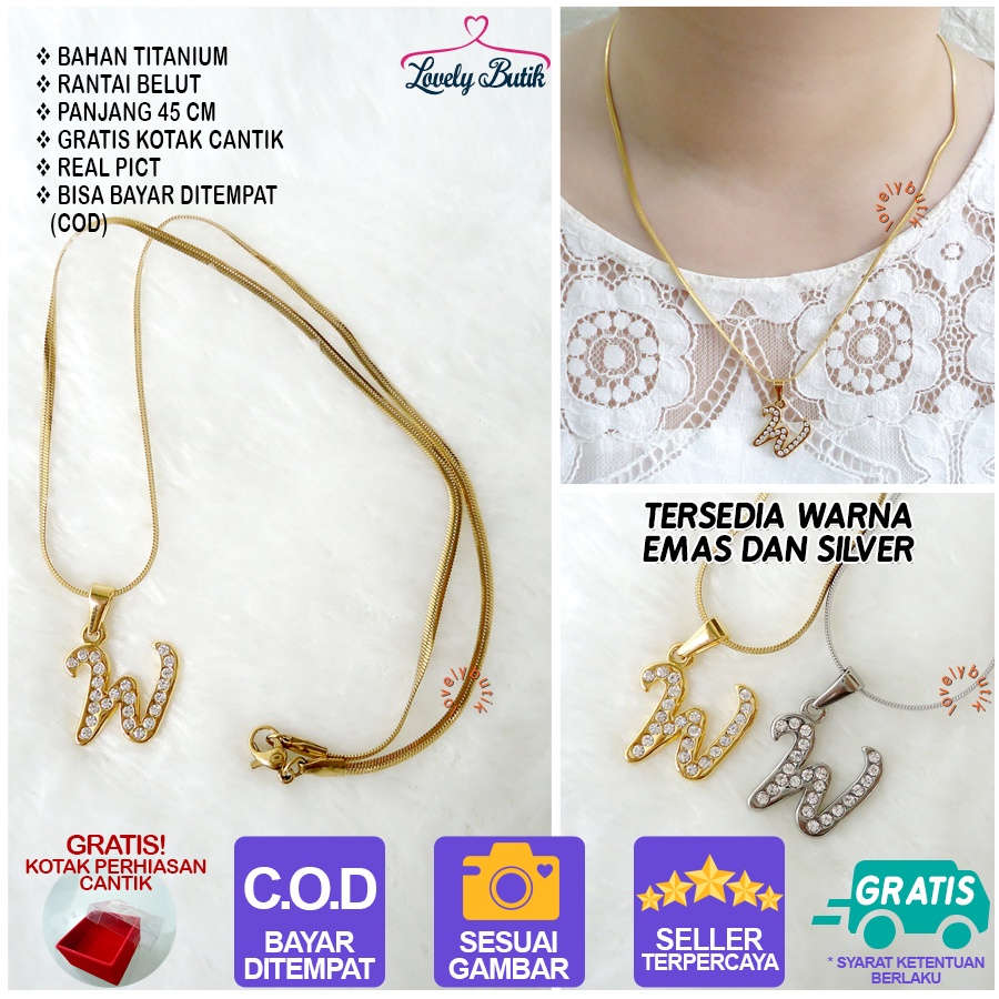 Lovelybutik - Kalung Inisial Huruf Titanium anti karat Kalung hurup Abjad Alphabet Ins W Klasik Bonus Kotak Perhiasan