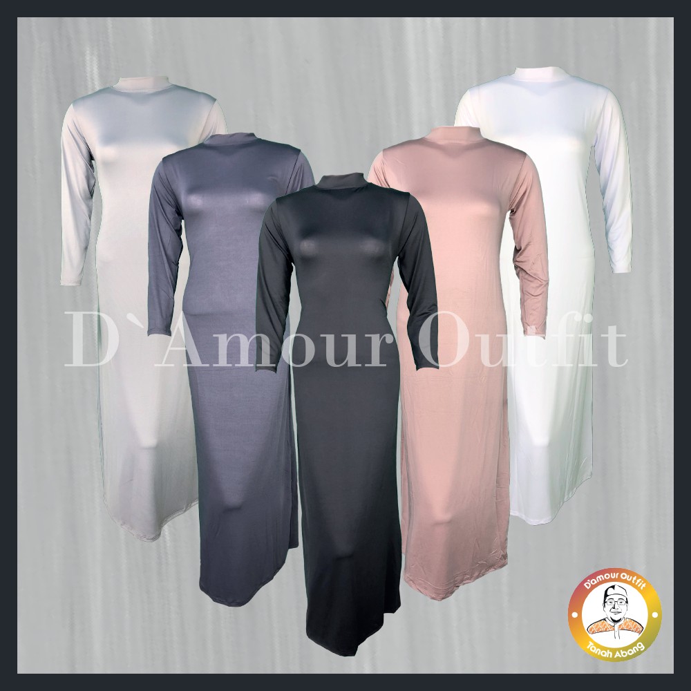 Baju Manset Gamis Tangan Panjang Wanita Kerah Leher Turtle Neck Polos Inner Long Dress Dalaman Gamis Perempuan Warna Kulit Bahan Rayon Spandek Kaos Daleman Cewe Hijab Dewasa Anak Pendek Mangset GAmis Atasan Cewek Jumbo Big Size LD 120 130 140 Premium