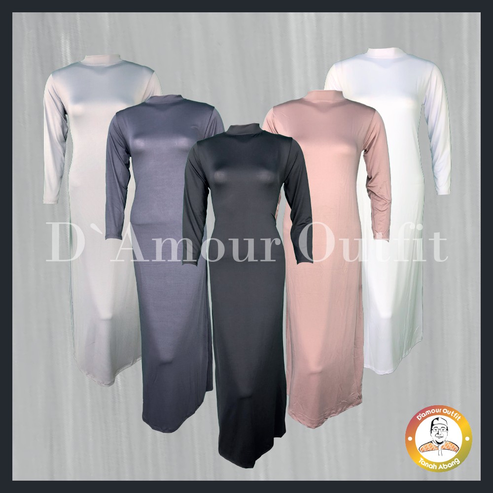 Baju Manset Gamis Tangan Panjang &amp; Tanpa Lengan Wanita Kerah Leher Turtle Neck Polos Inner Long Dress Dalaman Perempuan Warna Kulit Bahan Rayon Spandek Kaos Daleman Cewe Hijab Dewasa Anak Pendek Mangset Atasan Cewek Jumbo Big Size LD 120 130 140 Premium