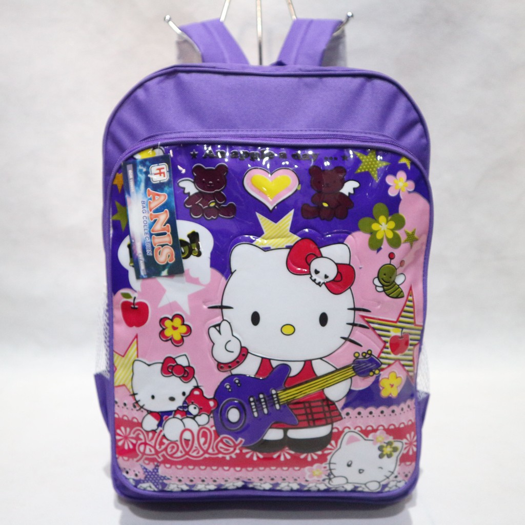 Tas Ransel Sekolah Hello Kitty Motif Timbul Bahan Polyester Tas Bahu Anak Cewek | TERBARU