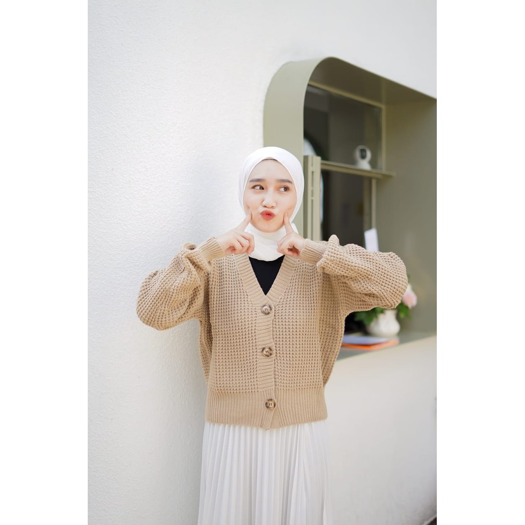 Shila Cardigan Rajut Premium / Cardigan Oversize / Cardigan Crop Wanita / Cardi Rajut-Waffle Cream