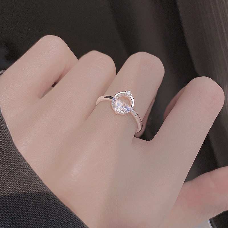 925 Perak Bulat Geometris Kristal Cincin Terbuka Dapat Disesuaikan Cincin Kepribadian Cincin Hadiah Ulang Tahun Wanita