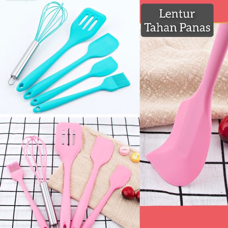 SPATULA SILIKON SET 5 IN 1 - UTENSIL SILICONE SET 5 IN 1 TAHAN PANAS