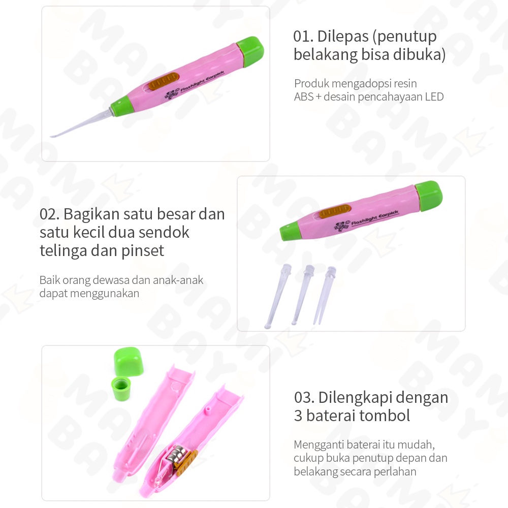 OKEYI Pembersih telinga bayi anak LED korek kuping lampu senter earpick flashlight