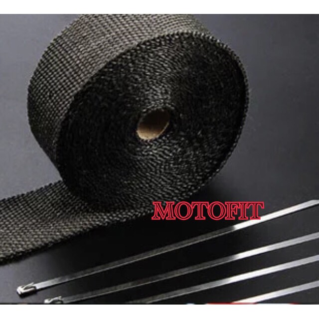 Black Glass Fiber Hitam Pembalut Peredam Panas Knalpot Exhaust Wrap