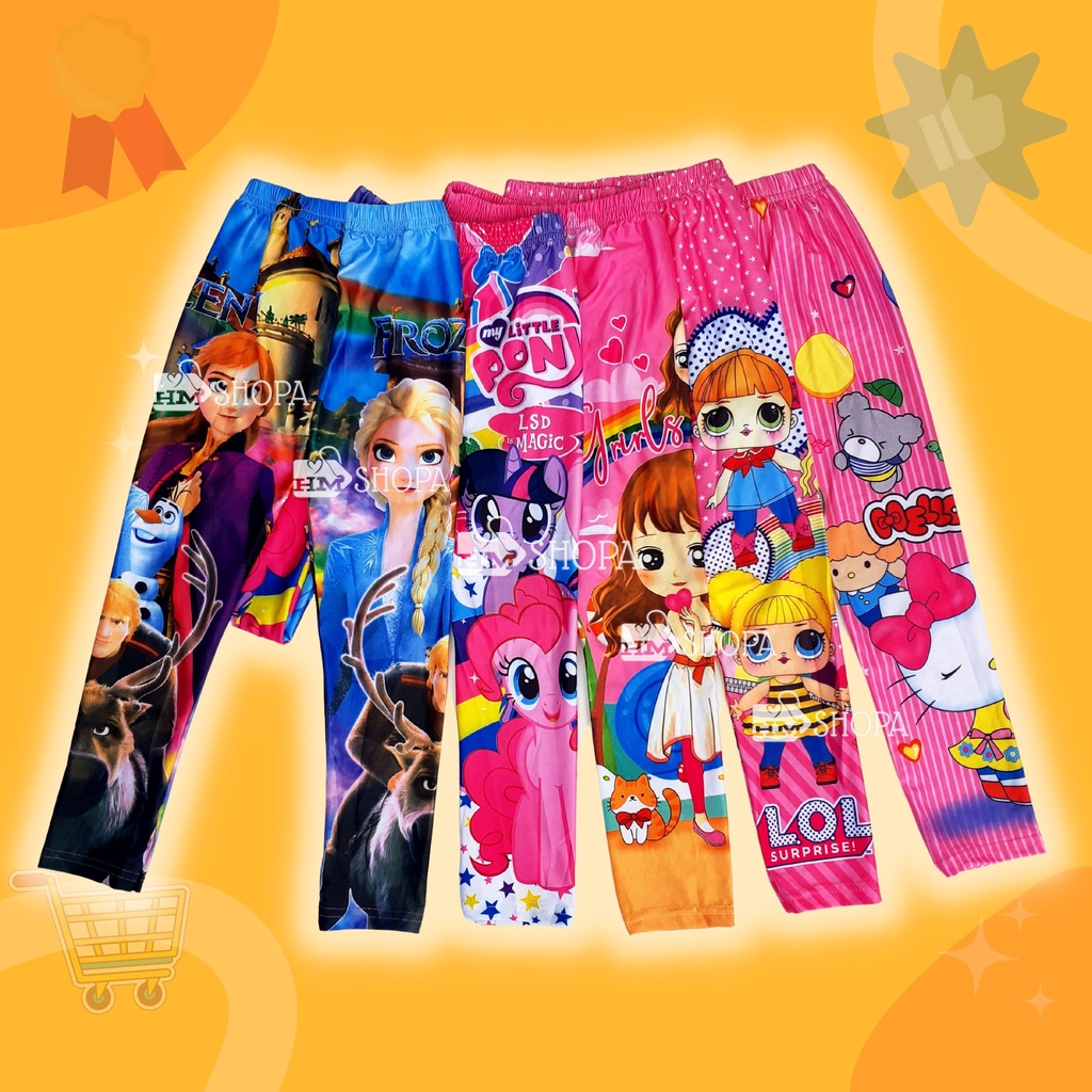 Celana Legging Anak Perempuan Harian Karakter LOL Frozen Pony Kitty Cats Umur 1-9 tahun