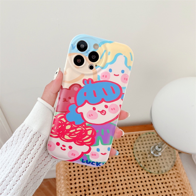 Soft Case Pelindung Penuh Desain Doodle Girl Tahan Banting Untuk Iphone 7 8 PLUS X XR XS 11 12 13 14 PRO MAX SE