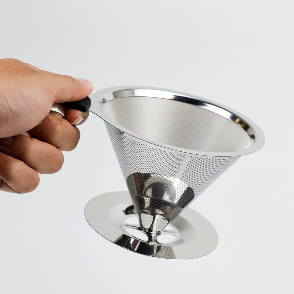 Filter Penyaring Kopi Double Layer Cone Coffee Filter Dripper - V60 - Silver