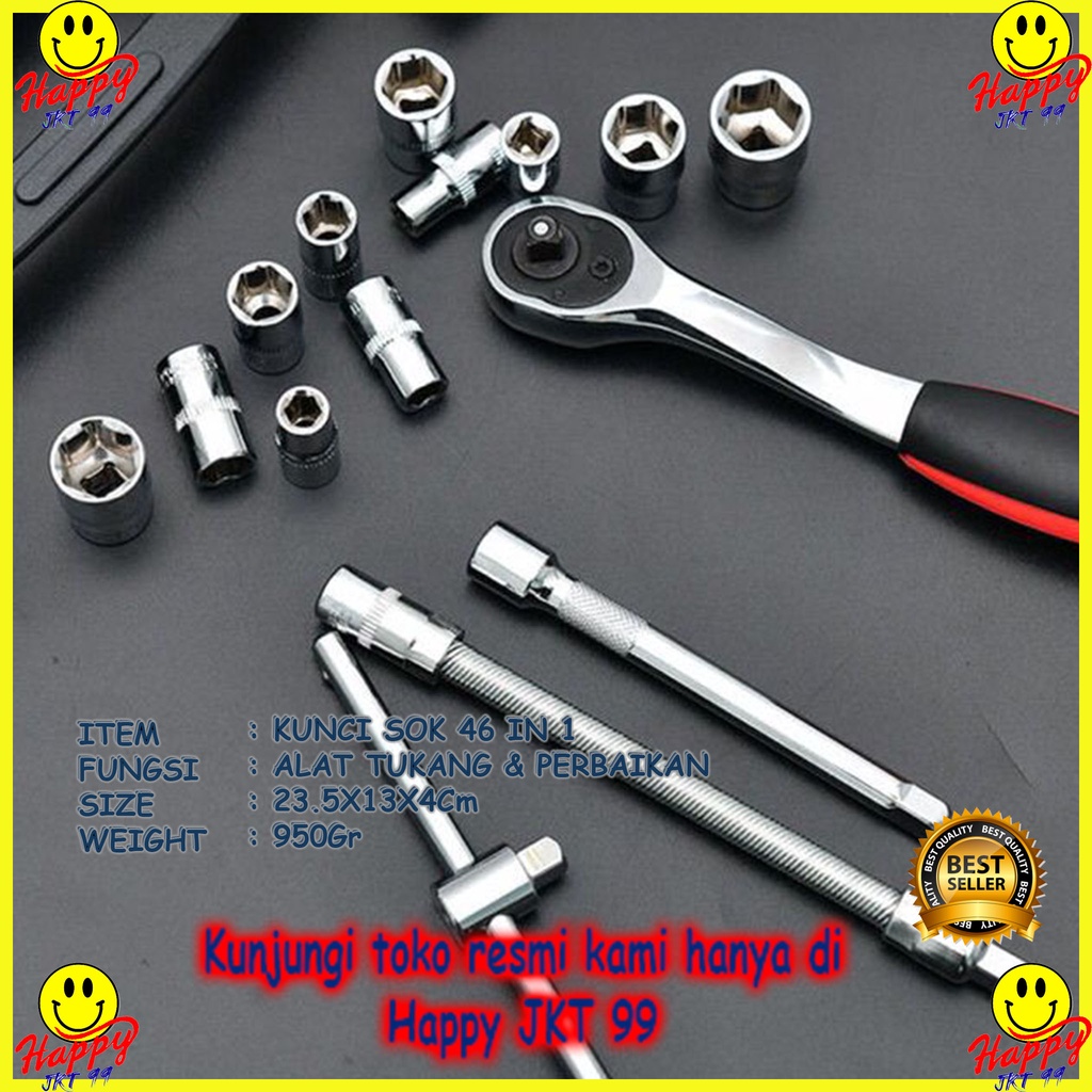 [ HAPPY JKT 99 ] KUNCI SOK 46 PCS SET SOCKET 1/4&quot; FULL LENGKAP SOCKET TOOL PAS RING L MOTOR MOBIL WRENCH