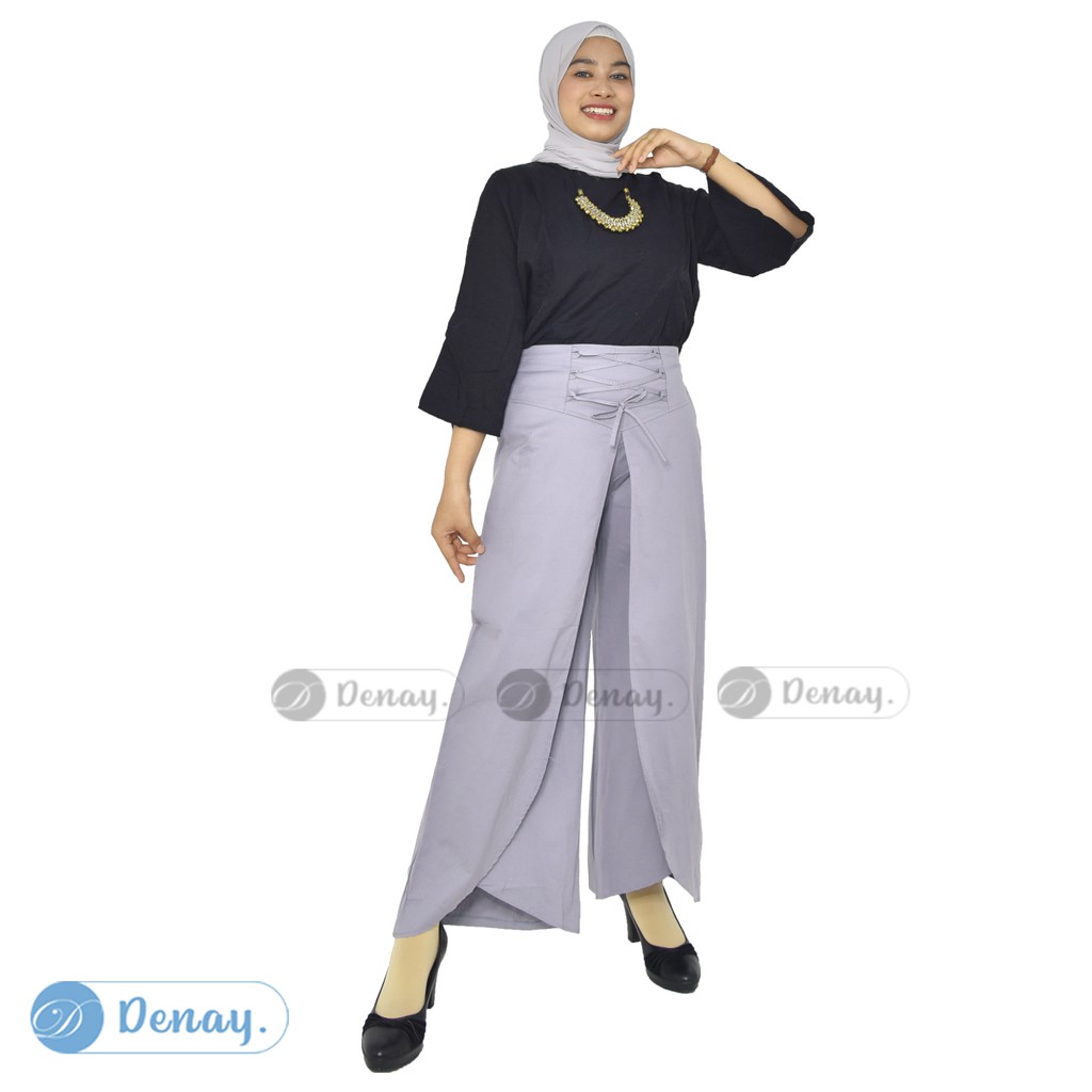 TOKODENAY - Celana Panjang Wanita - Clarissa Kulot Matt Poplin Street Premium Quality - Fashion Muslim-ABU MUDA