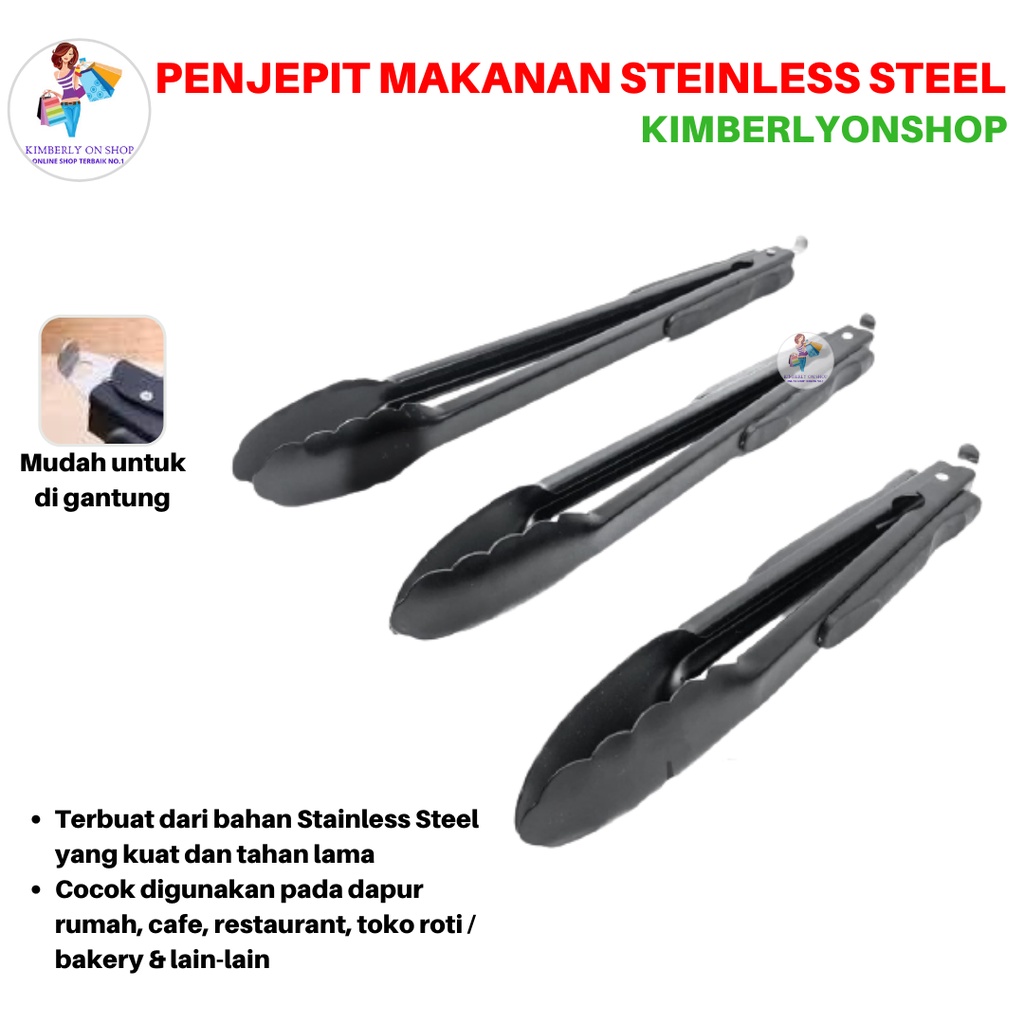 Capitan Makanan Stainless Steel Penjepit Makanan Food Tong Hitam