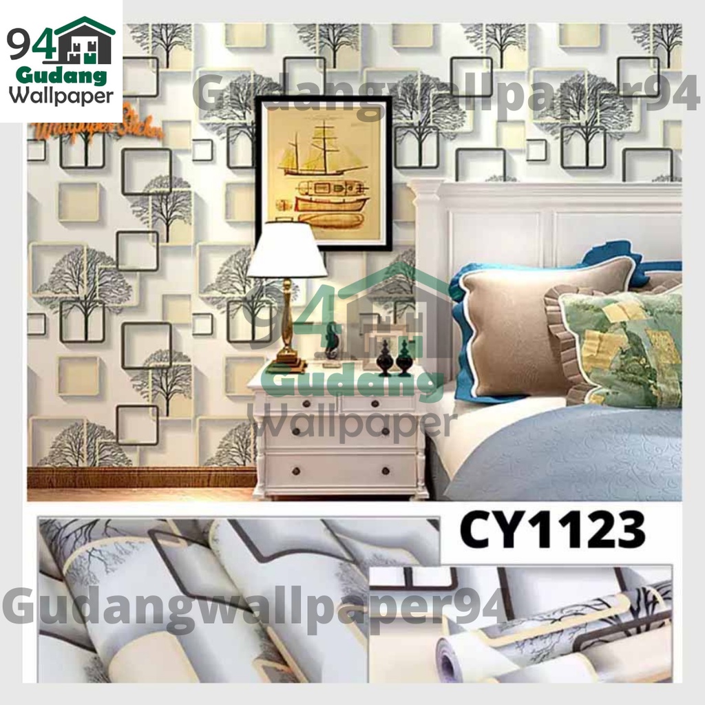 Gudang Wallpaper Dinding Kamar Tidur Motif Kotak 3D Coklat/ Anti Air 45 CM x 10 Meter Bahan PVC Premium Anti Air