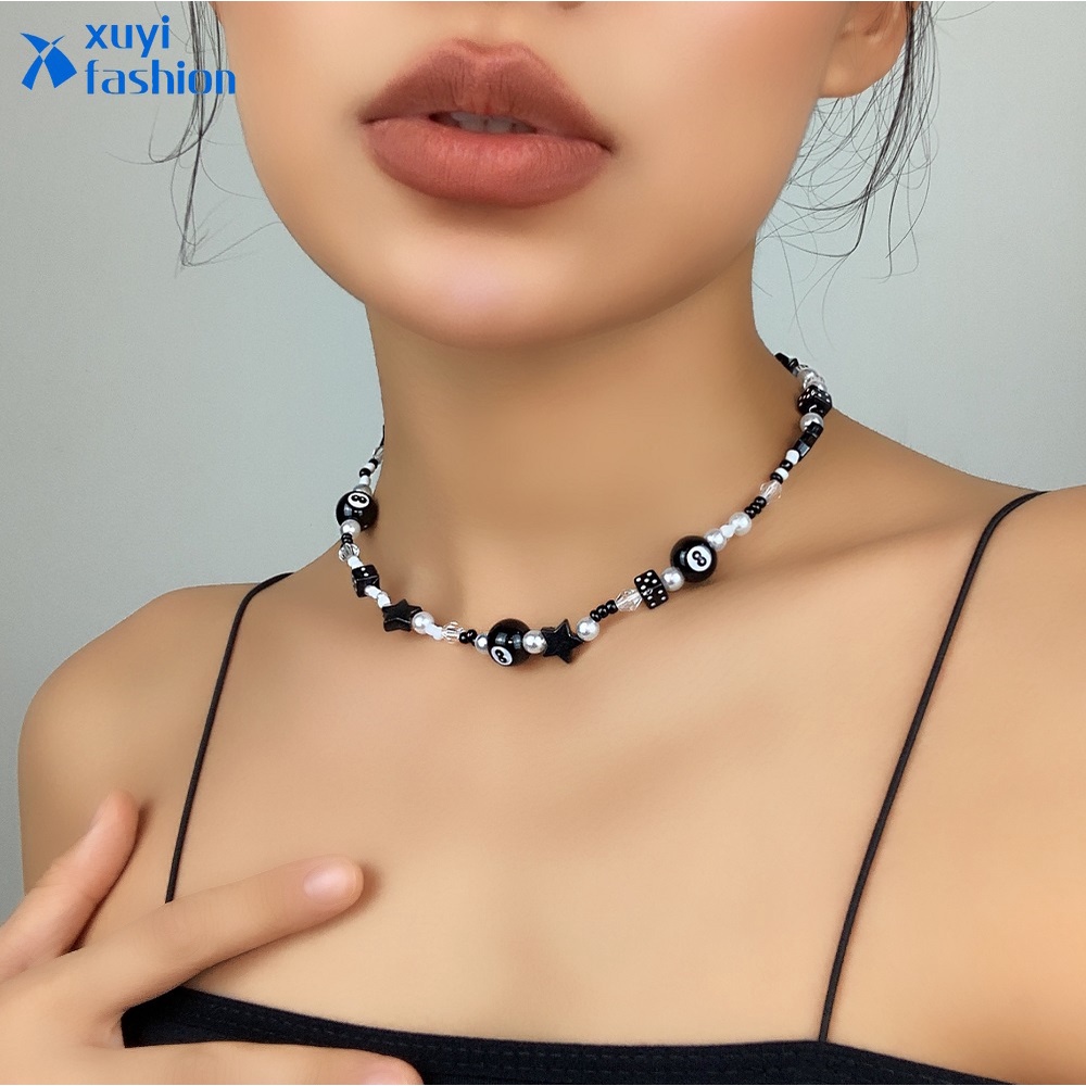 Kalung Choker Manik-Manik Mutiara Warna Hitam Untuk Wanita