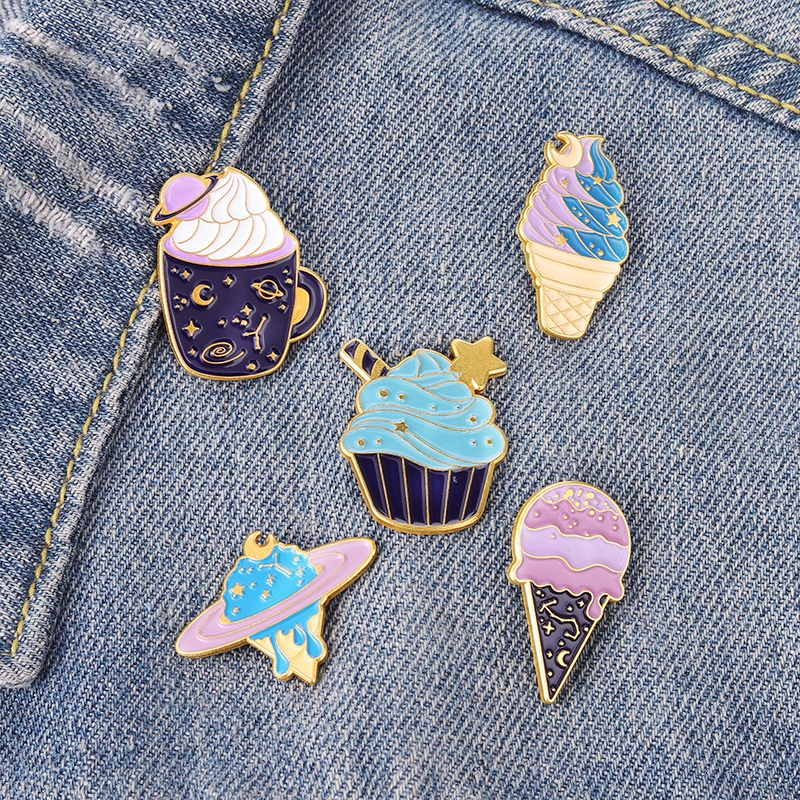 Bros / Pin Bahan Metal Desain Planet / Es Krim Ada 5 Desain Untuk Aksesoris Kerah Pakaian