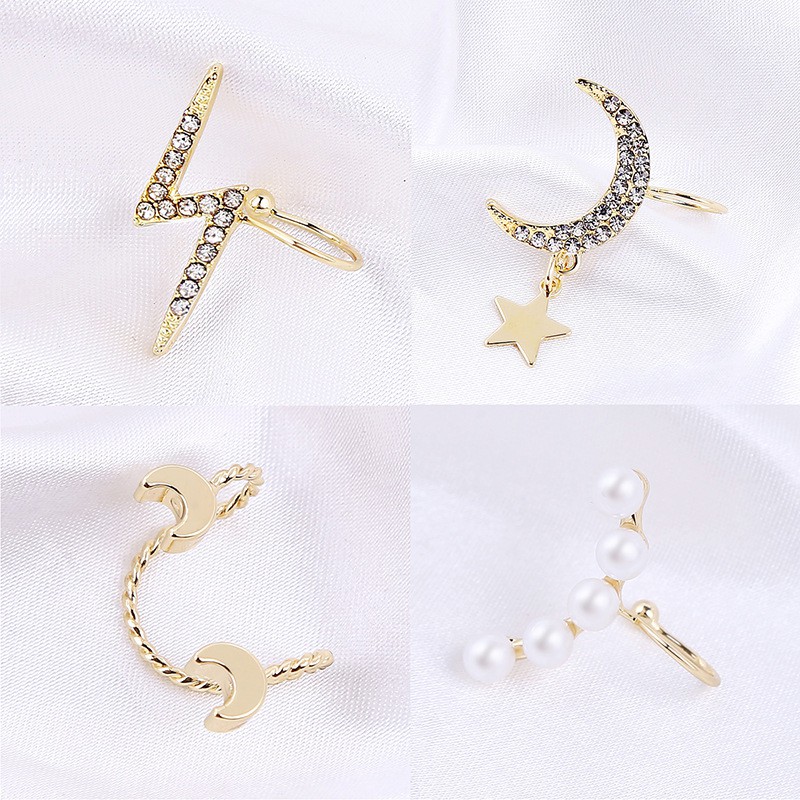 LRC Anting Jepit Fashion Five-pointed Star Pearl Geometric Pierced (1pcs) P9483