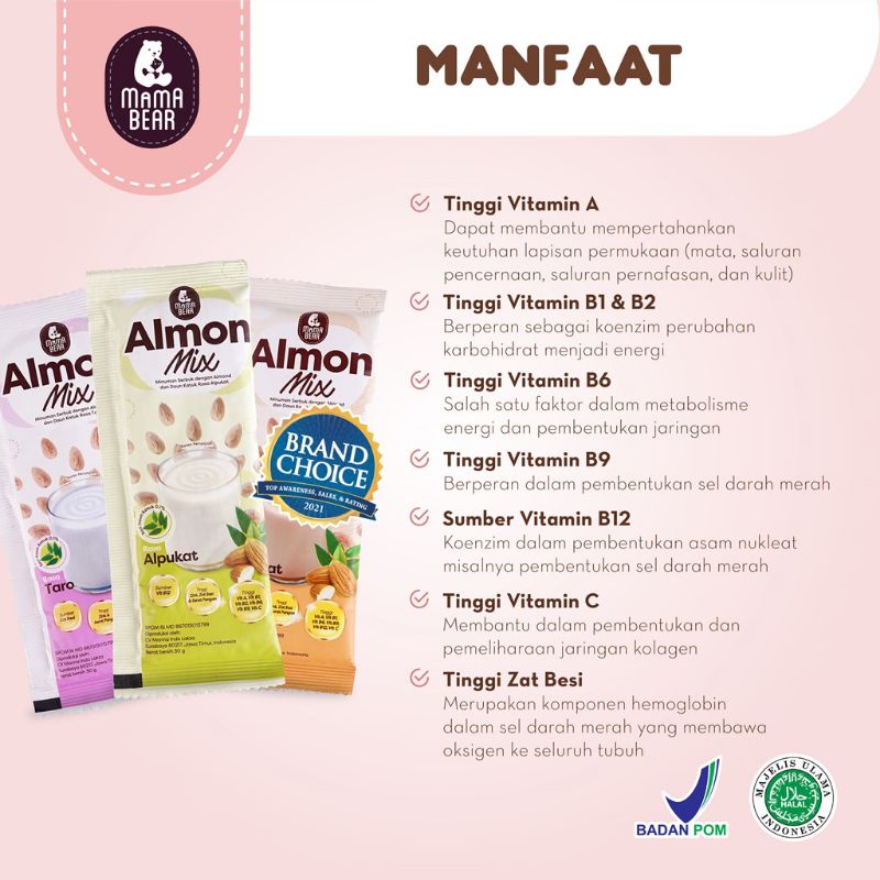 MamaBear Almon Mix Minuman Serbuk Almond Pelancar Asi Boster Dengan Daun Kelor / Mama Bear