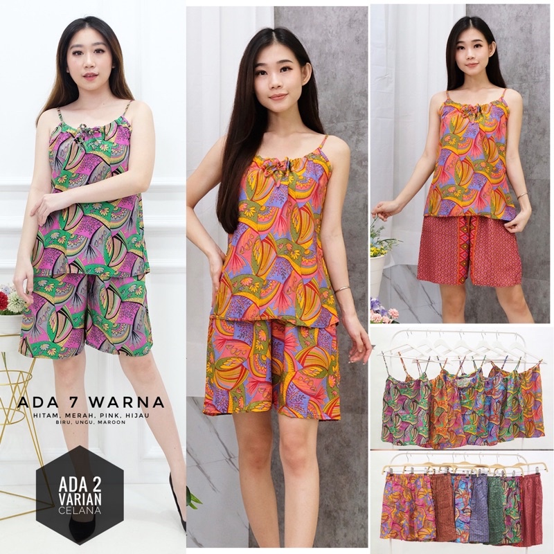 Set Piyama Baju Tidur Wanita Batik Stelan Lengan Tali Serot-1
