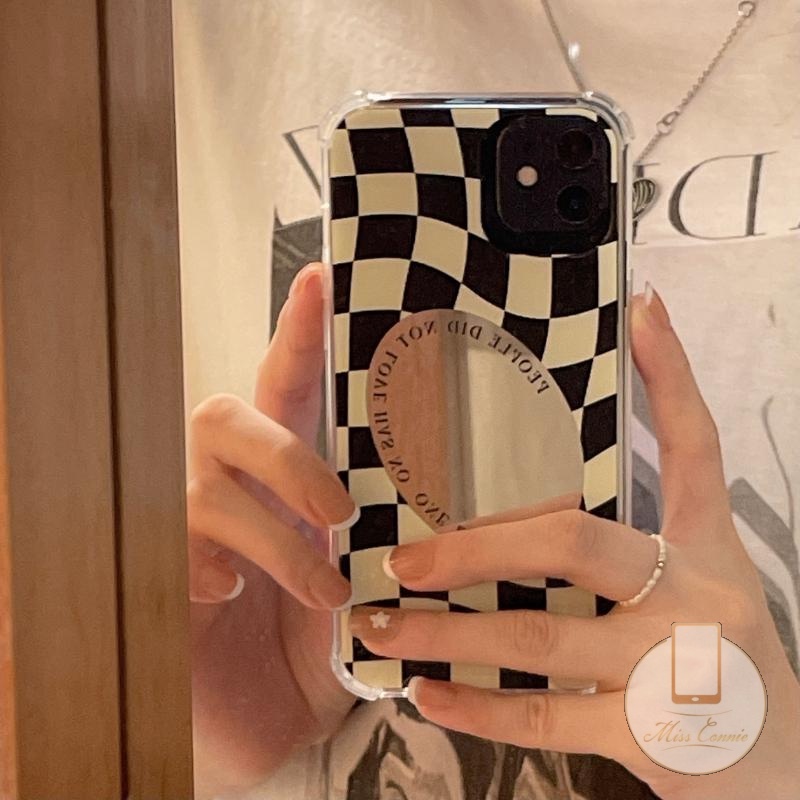 Soft Case TPU Motif Kotak-Kotak Aksen Cermin Makeup Untuk IPhone 7 8 Plus 11 XR X XS Max SE 2020 11 Pro Max 11 12 13 Pro Max