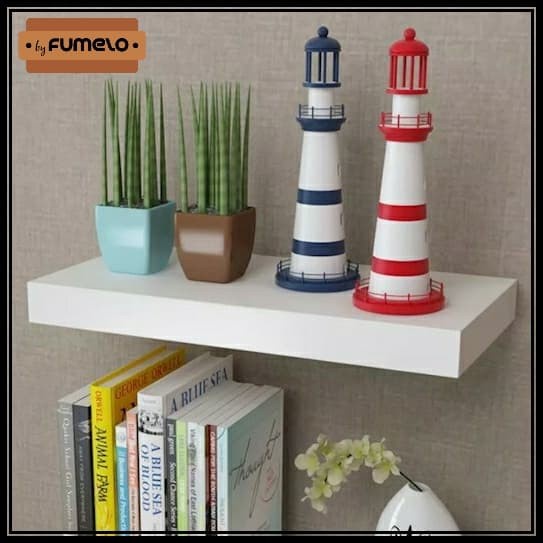 [RESTOCK] 40x20 Fumelo Floating shelves Rak Dinding Ambalan Minimalis wall Shelf - Putih