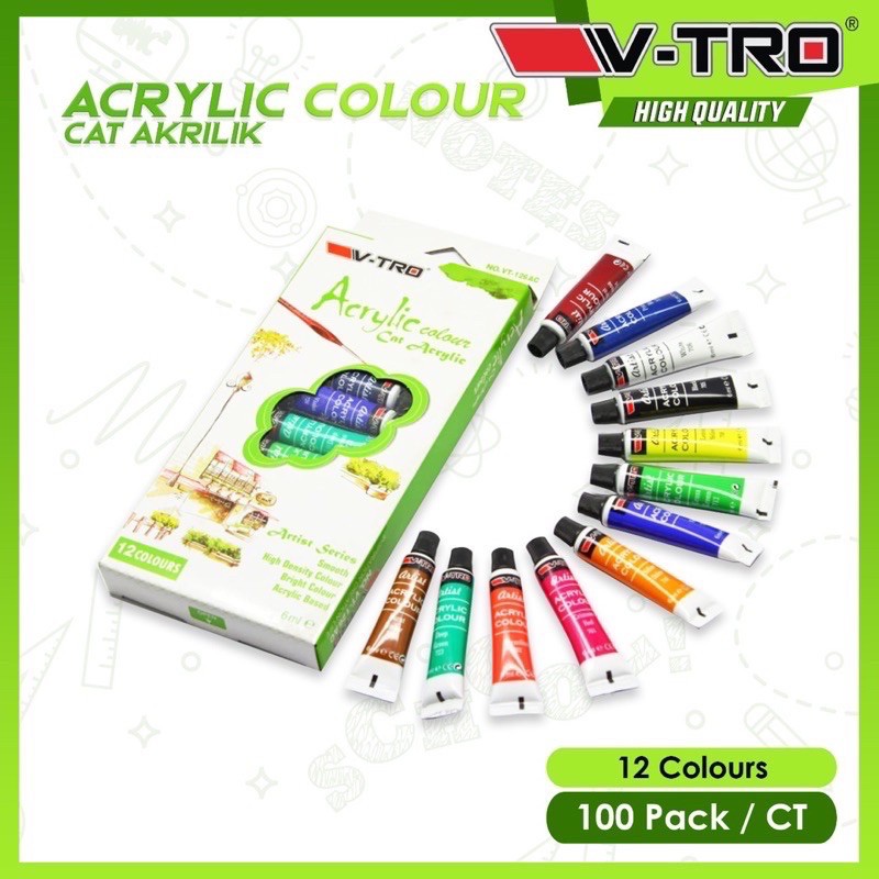 VTRO - CAT AIR 12 WARNA / WATERCOLOR WATERCOLOUR / CAT ACRYLIC PAINT 12 COLOURS SET