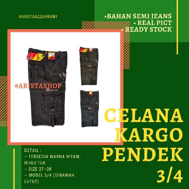 Celana Pendek 3/4 Bawah Lutut | cargo 3/4 Pria | Celana Cargo Size 27-38