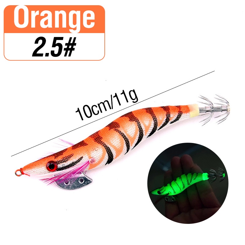 1pc Umpan Pancing Cumi-Cumi / Udang Luminous Bahan Kayu Ukuran 8cm / 10cm / 12cm-Orange-2.5#