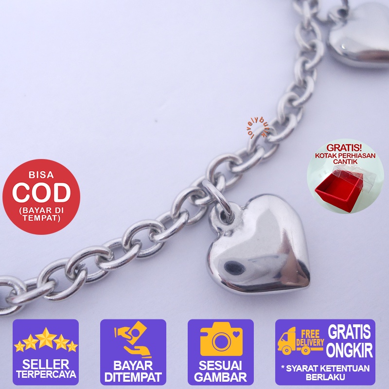 Lovelybutik Gelang Tangan Wanita Titanium Amira Gelang Titanium Model Love Bonus Kotak Perhiasan