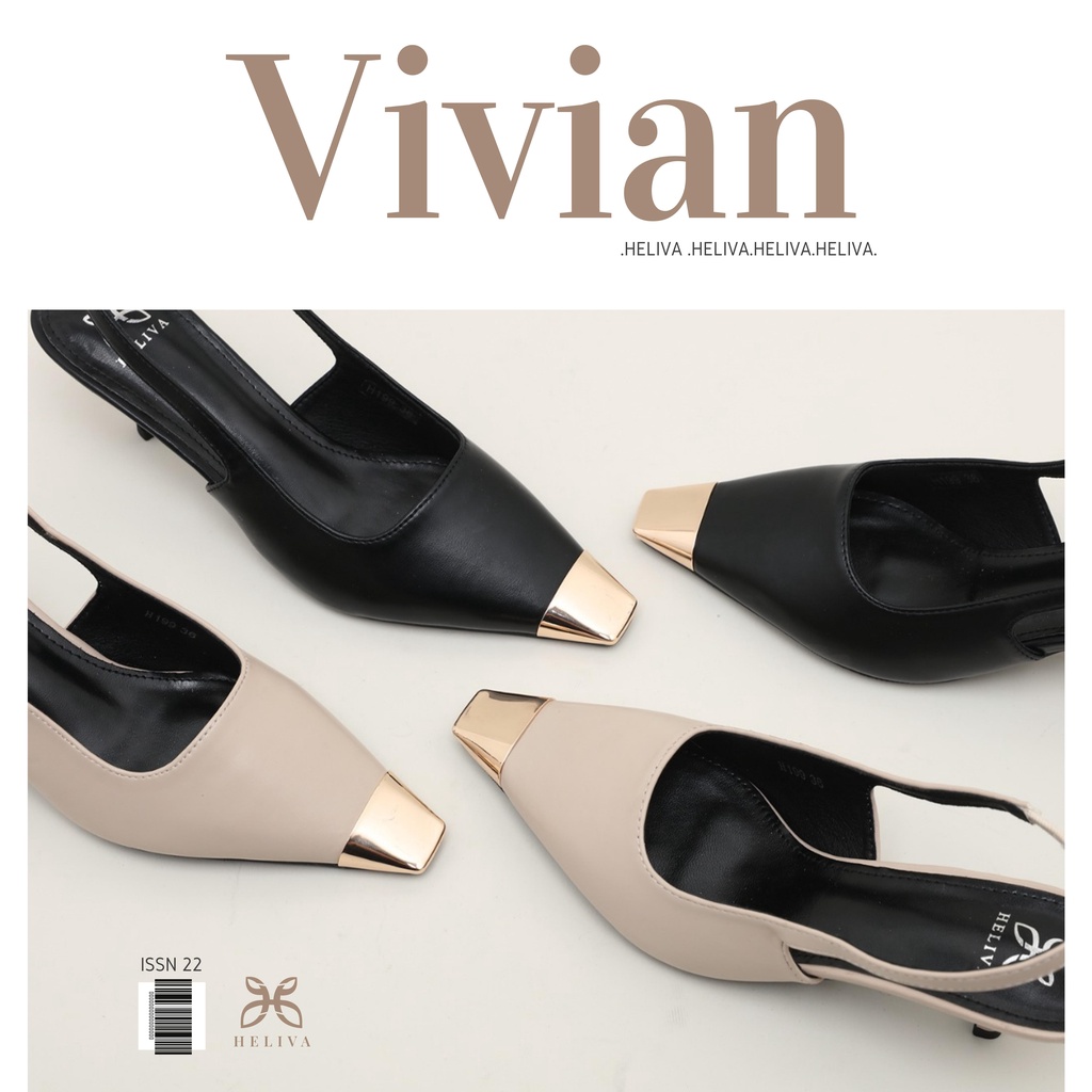 HELIVA VIVIAN Sling Back High Heels 6,5cm Pointed Shoes Bahan Kulit H199 Original Brand