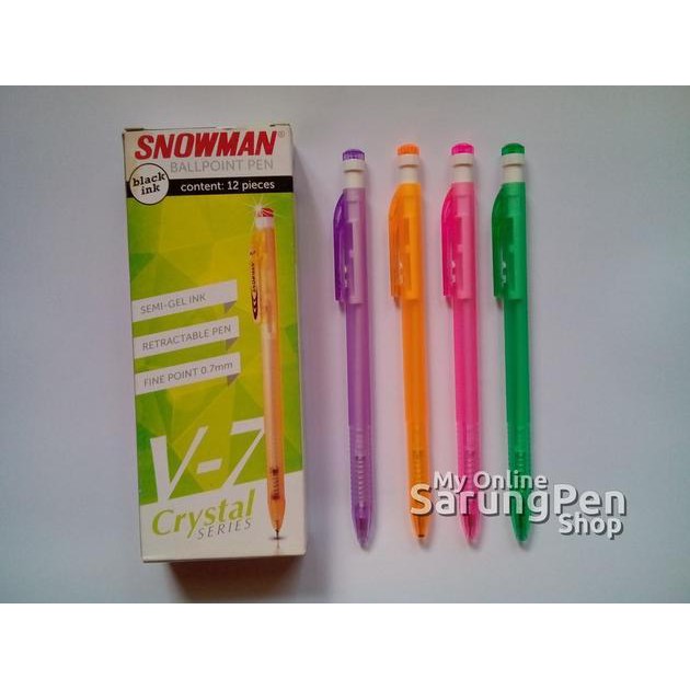 

Pulpen/bolpoin/pena/Ballpoint Pen Snowman V-7 Crystal Series Black Ink (Tinta Hitam) 0.7