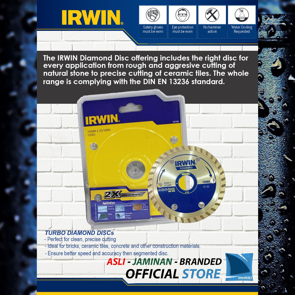 Pisau Potong Untuk Batu Alam, Keramik, Marmer dan Granite BASAH - TURBO Diamond Disc IRWIN