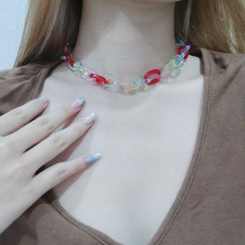 Kalung Choker Rantai Akrilik Transparan Retro Chain Acrilic