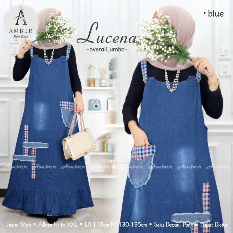 Lucena Maliha Overall Jumbo By AMBER • Overall Rompi Outer Maxi Jeans Wanita Super Jumbo Big Size Mu