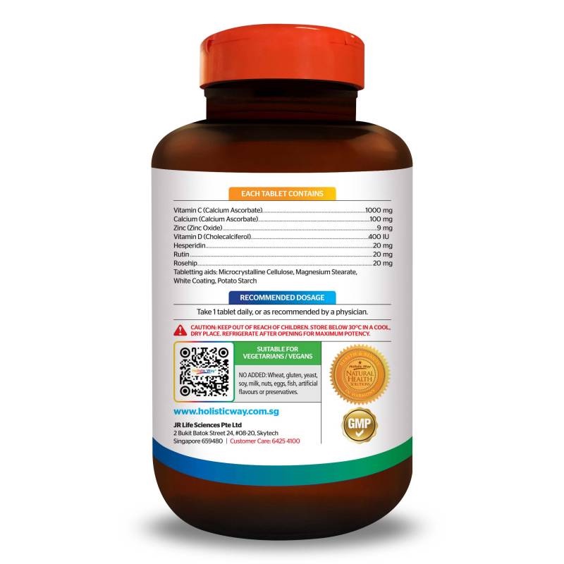 VITAMIN C 1000 MG / HOLISTIC WAY NON-ACIDIC VITAMIN C 1000mg +D3 +ZINC (LAMBUNG AMAN) 60 kapsul