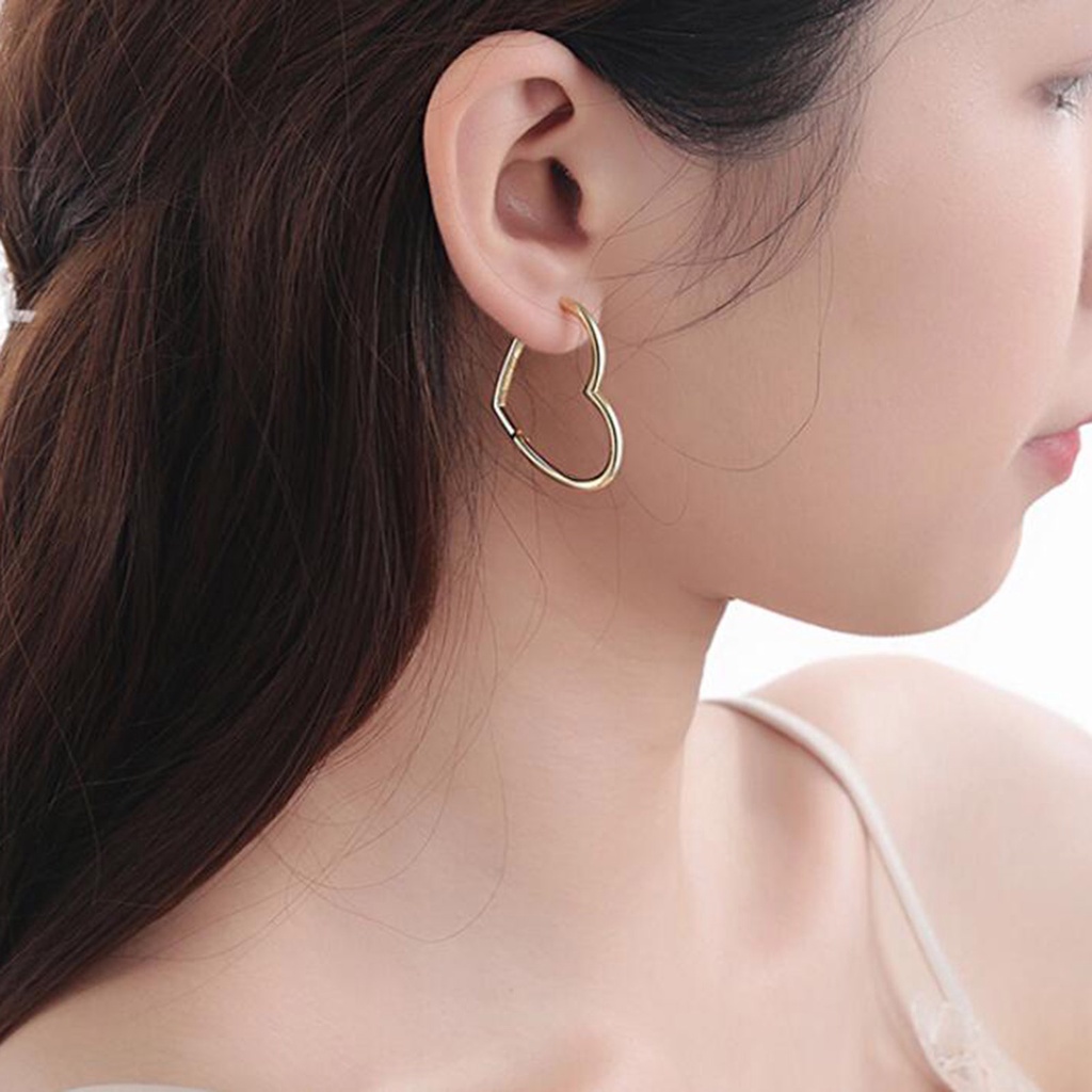 Hu Hu Hu Hu Hu Alat Bantu Pasang Kacamata♡ 1 Pasang Anting Hoop Bentuk Hati Bahan Tembaga Untuk Hadiah Ulang Tahun