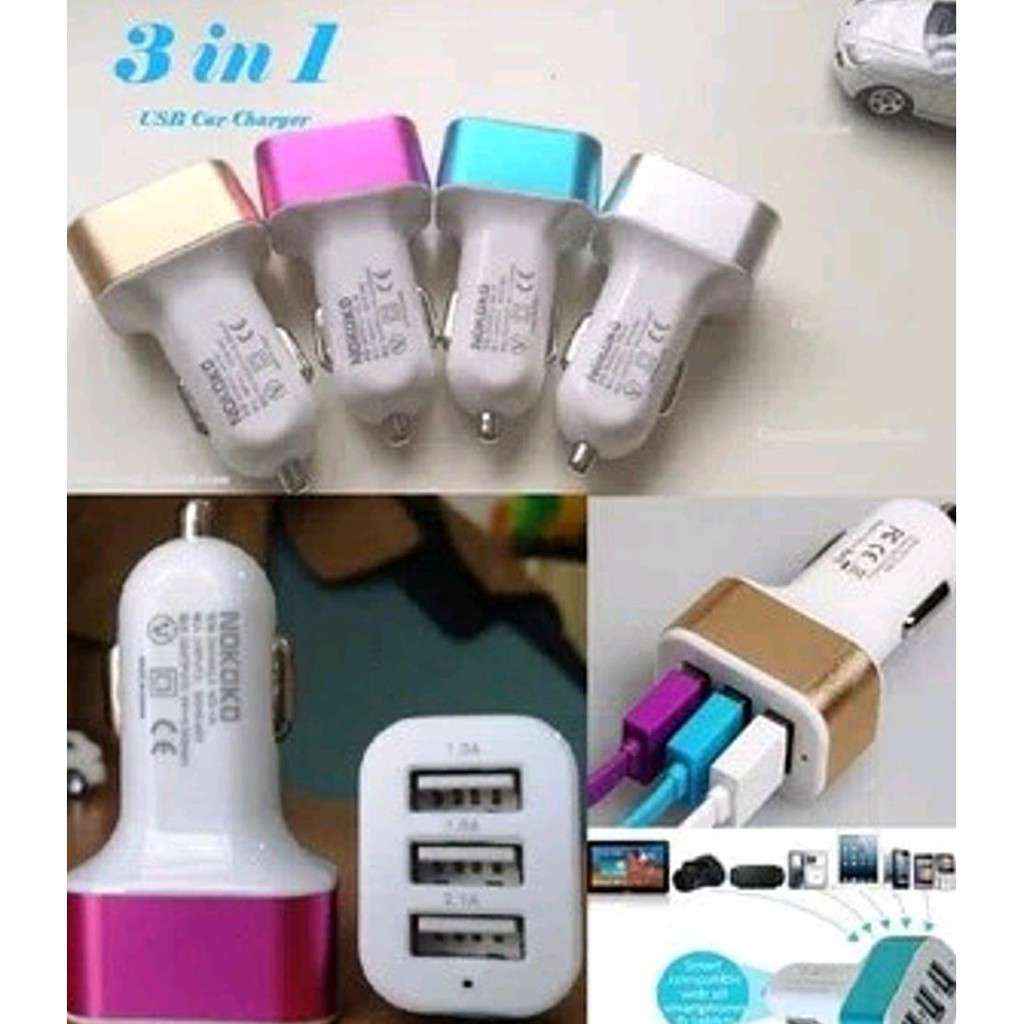 Charger HP buat di Mobil 3 Colokan Port USB