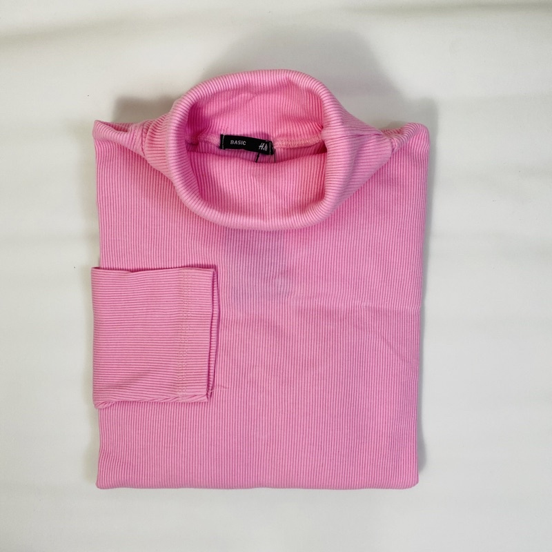 Kaos Turtleneck Pria Wanita Leher Tinggi Rib Premium-Pink