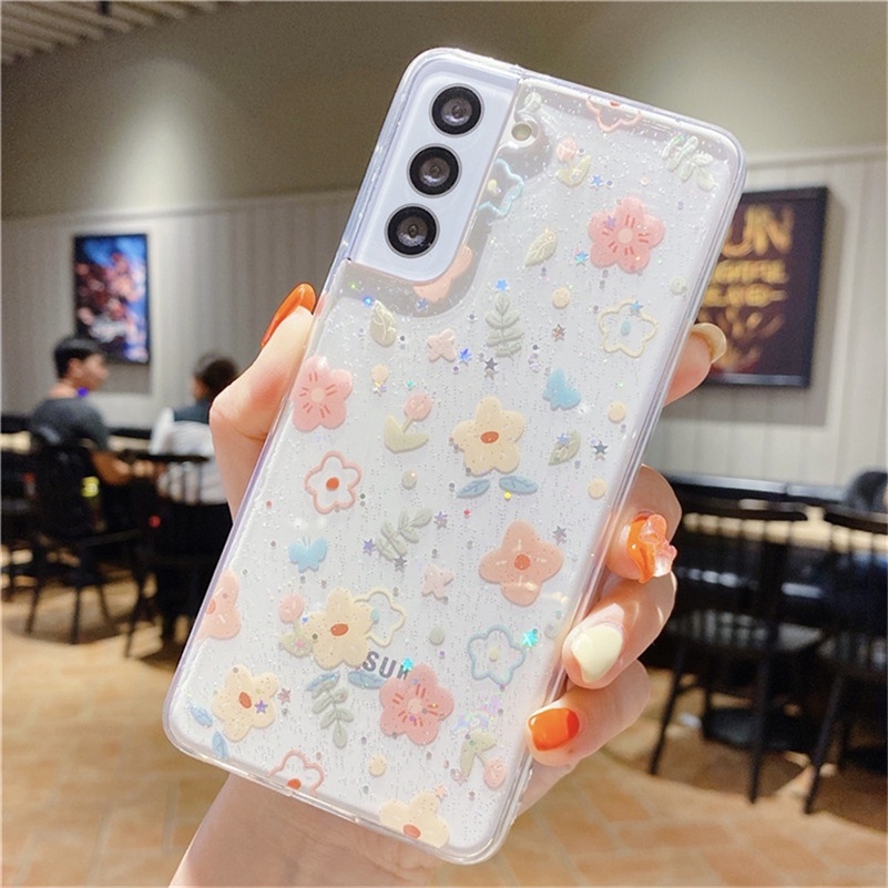 Soft Case Tpu Transparan Motif Print Bunga Compatible for Iphone 13 12 Pro Max 12 11 Pro Max X Xr Xs Se 2020 Max 8 7 Plus 13 Mini Flower Printing Series Full Picture Phone Case Transparent TPU Soft Silicone Protective Cover