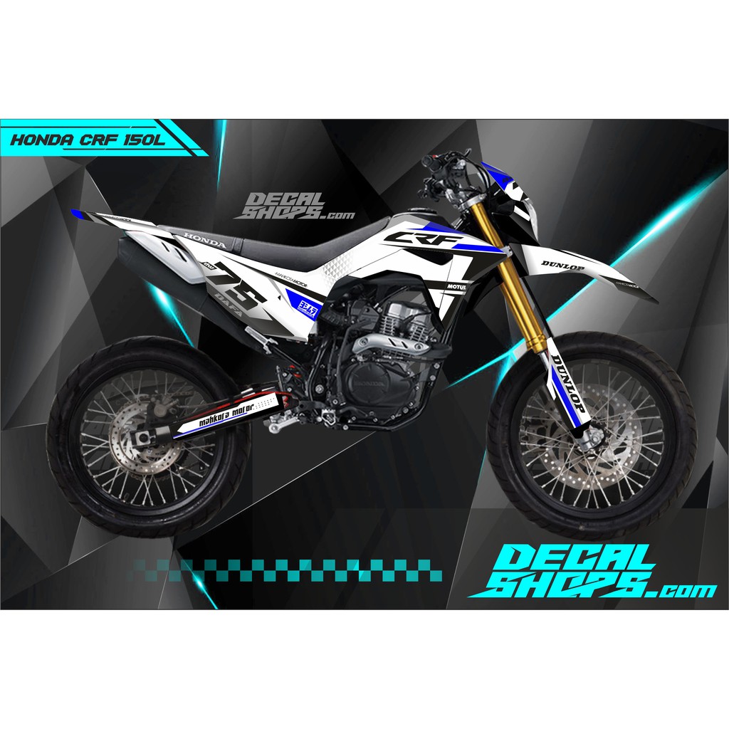 DECAL CRF SUPERMOTO PUTIH BIRU SIMPEL MURAH