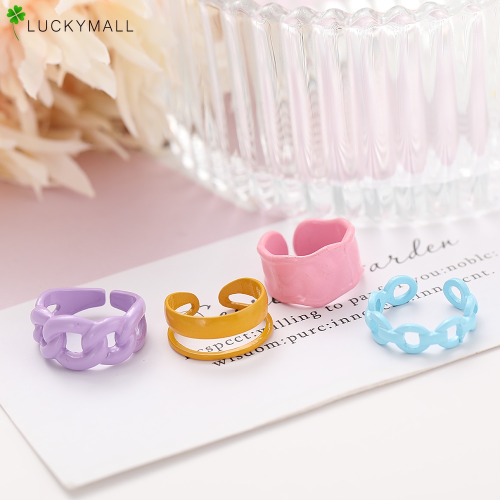 Cincin Model Hollow Out Terbuka Bentuk Bintang Bahan Resin Warna-Warni Untuk Wanita