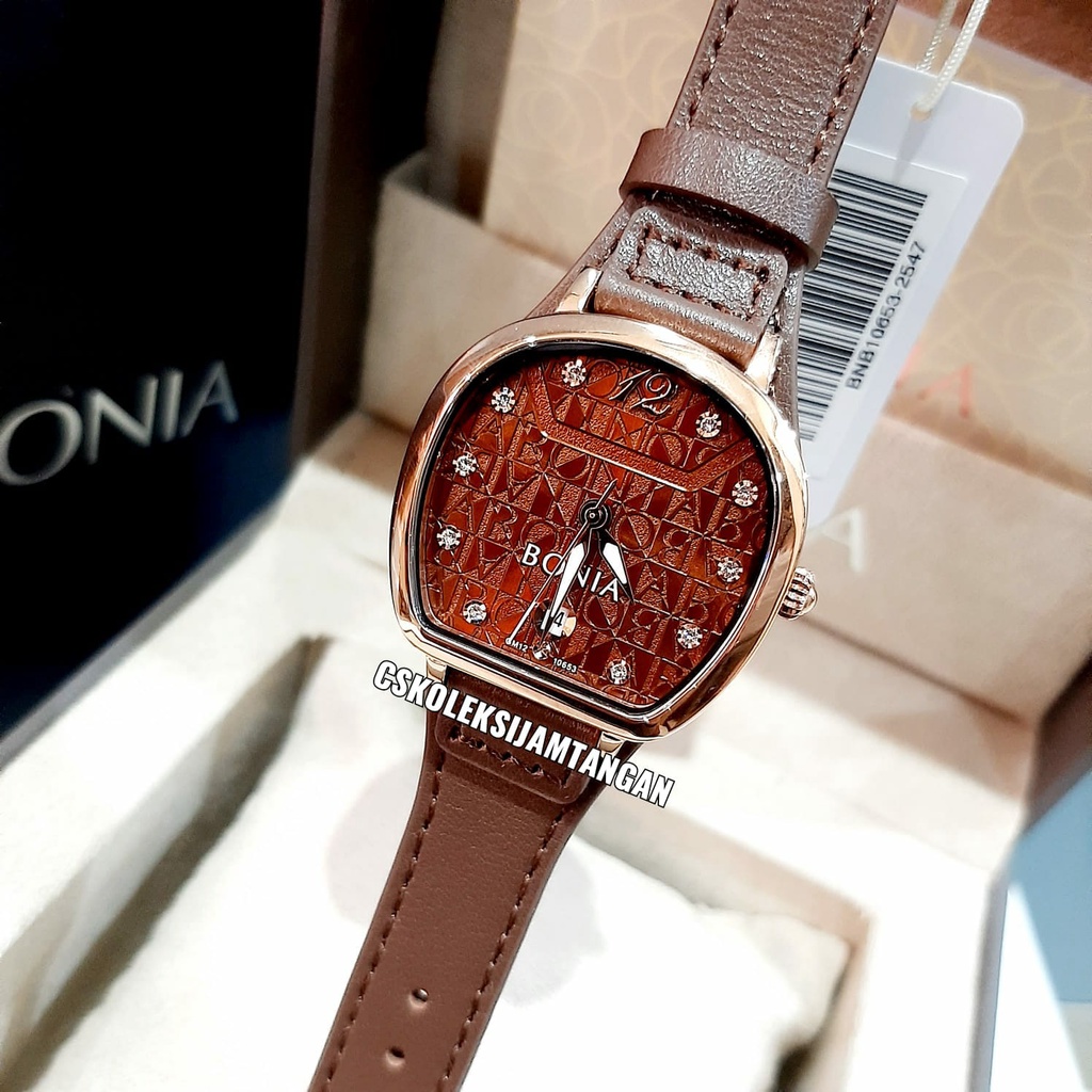 JAM TANGAN WANITA BONIA SONIA BNB10653-2547 MONOGRAM ROSEGOLD BROWN ORIGINAL