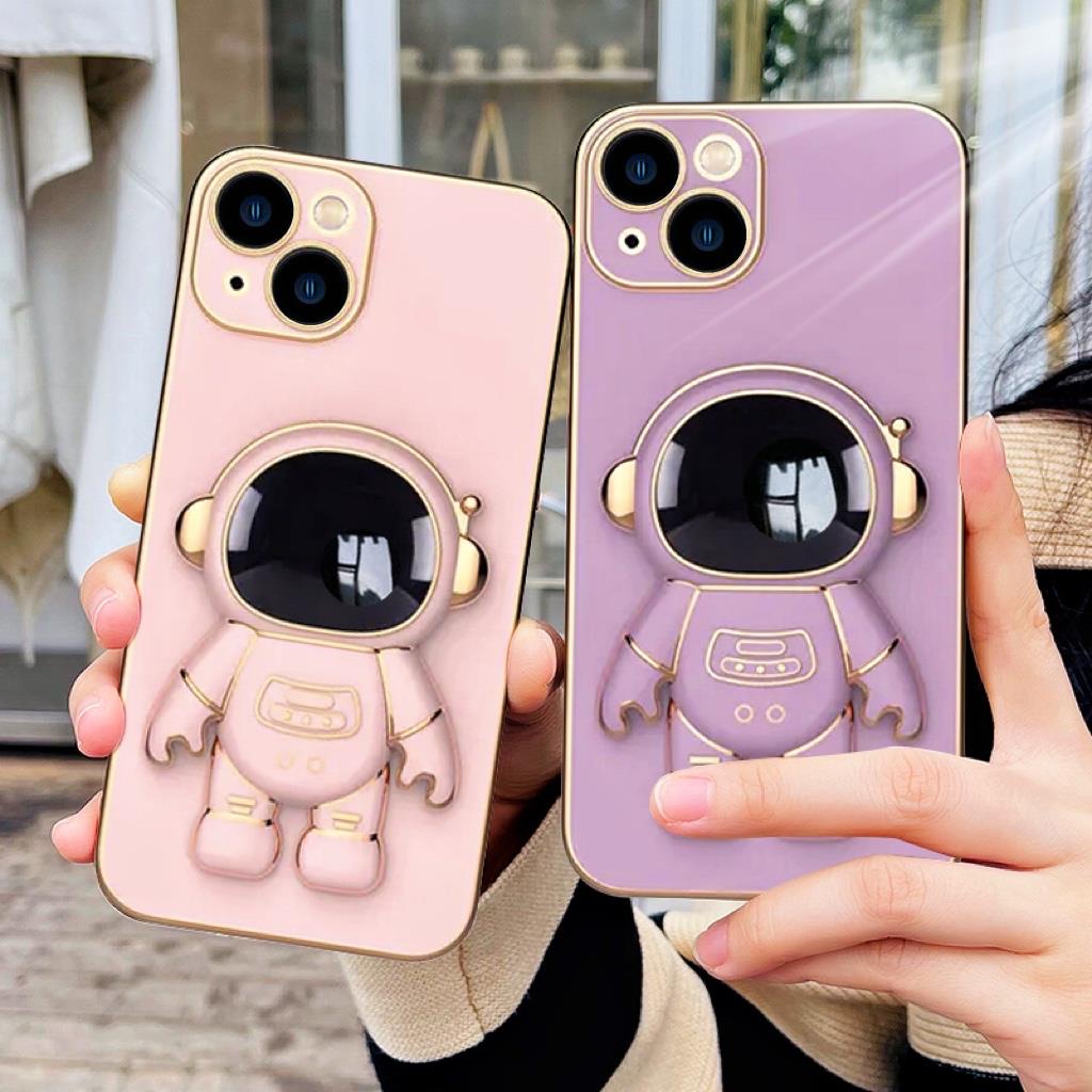 IPHONE 6d Electroplating Astronot Tersembunyi Stereoskopik Bracket Phone Casing Case Iphone11 12 13 14 Pro Max X XS XR 7 8 Plus Case Cover