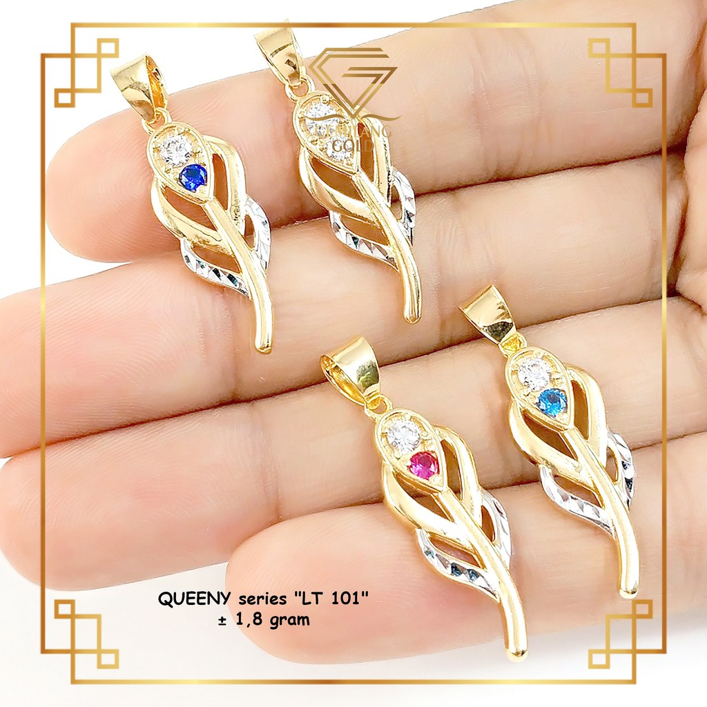 LIONTIN WANITA EMAS ASLI KADAR 375 (8K) LIONTIN EMAS MURAH MODEL TANGKAI DAUN MATA KALUNG CEWEK KORE