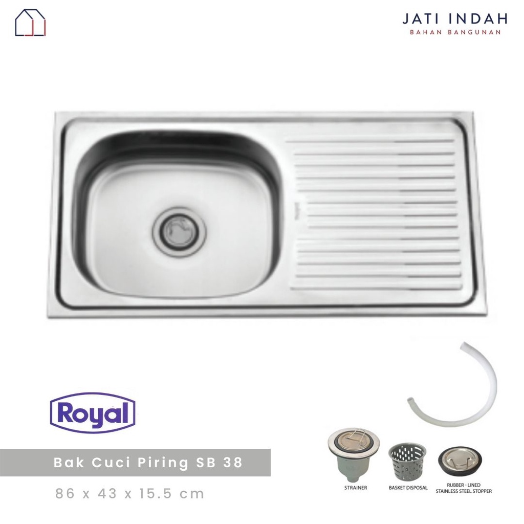 Bak Cuci Piring ROYAL SB-35 / SB-38 Stainless Sink 1 Lubang Sayap / Wastafel / Wasbak / Washbak