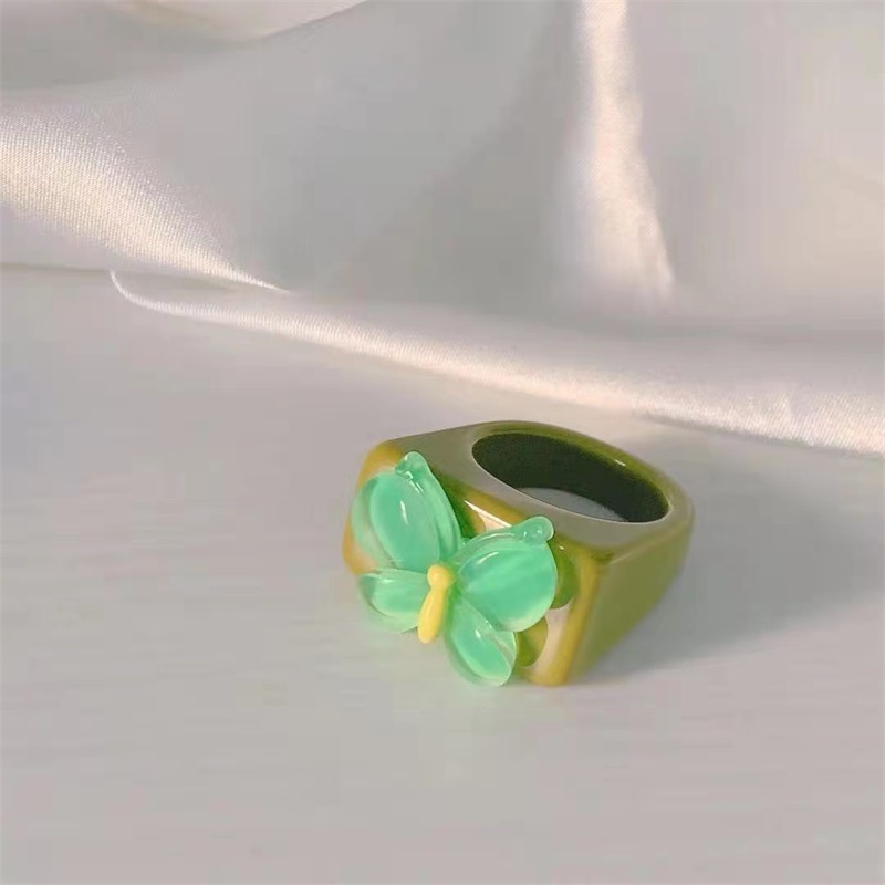 Perhiasan Cincin Batu butterfly Bahan resin Warna Permen Untuk Pria Dan Wanita