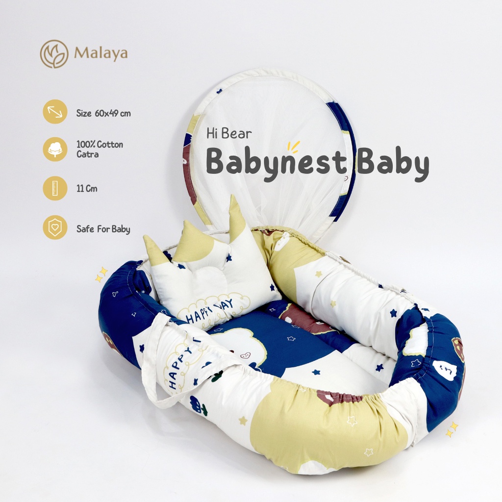 Malaya Baby l Baby Nest Boat Set Bahan Katun Include Bantal Kelambu All Motif l UK 65 x 85