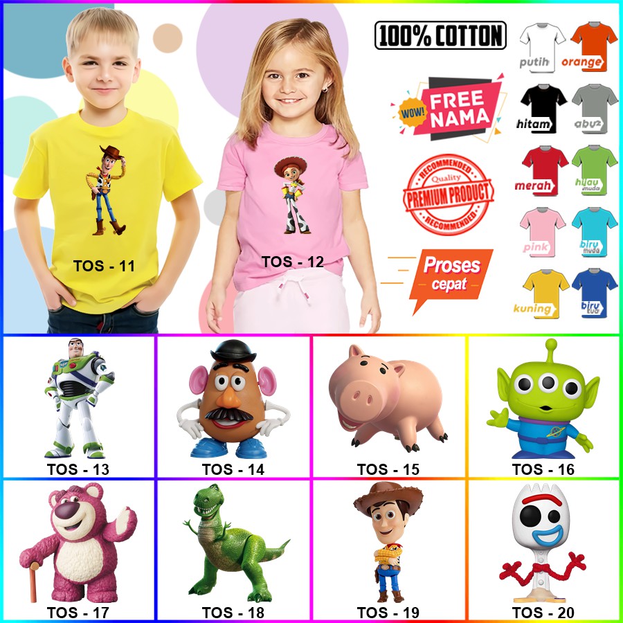 Baju Kaos ANAK DAN DEWASA TOY STORY COUPLE (FREE NAMA)