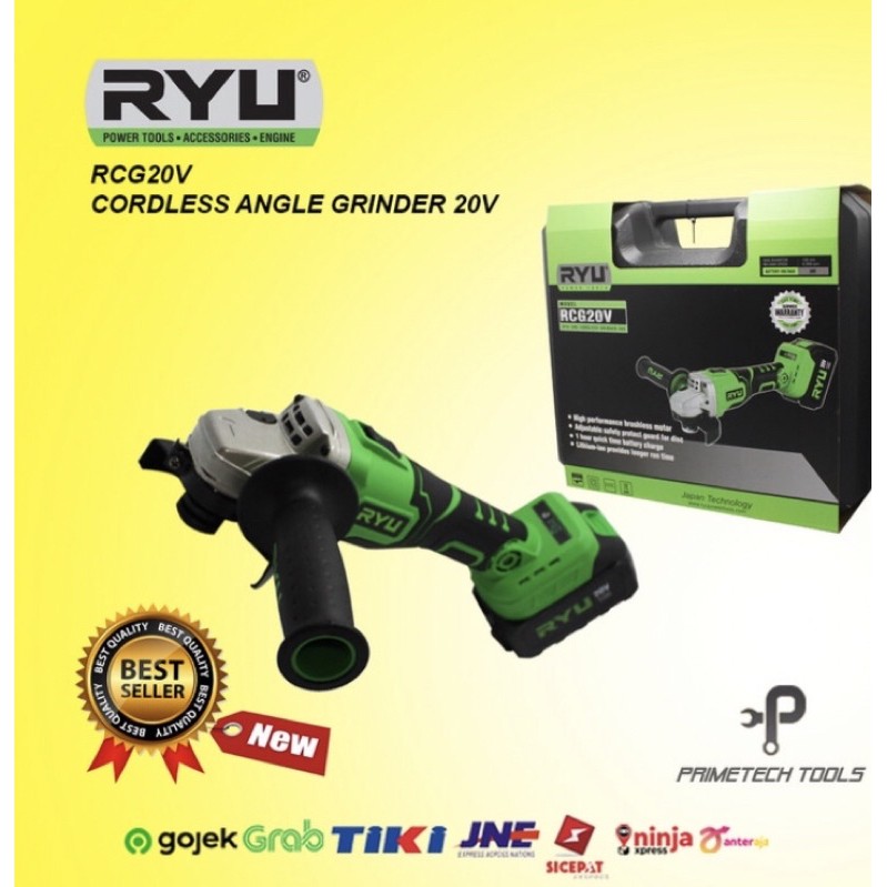 Mesin Disc Grinda RYU Nirkabel 20 V - Cordless Grinder RCG 20V Mesin Gerinda Chas Batre RCG20V