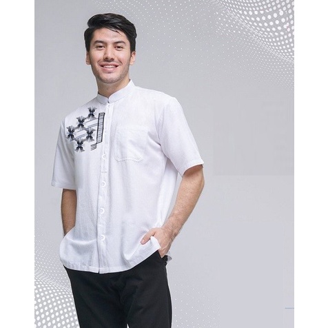 Kemeja Koko A004/Kemeja Casual Formal Pria Lengan Pendek / Baju Atasan  Muslim Motif Bordir