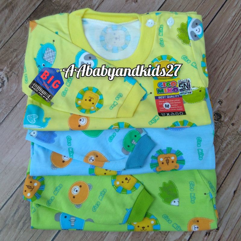 CICO MIKO 3PC Kaos Oblong Bayi Kancing Bahu Lengan Panjang Ukuran S M L XL Lembut dan SNI