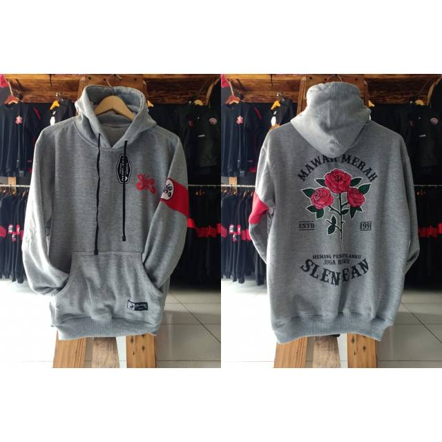 SWEATER HOODIE - JAKET SLANK - MAWAR MERAH SLENGEAN - 100% ORI